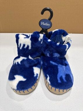 Hatley Kids Unisex Blue Puppy Print Fleece Slippers Size 8 - 10 Medium